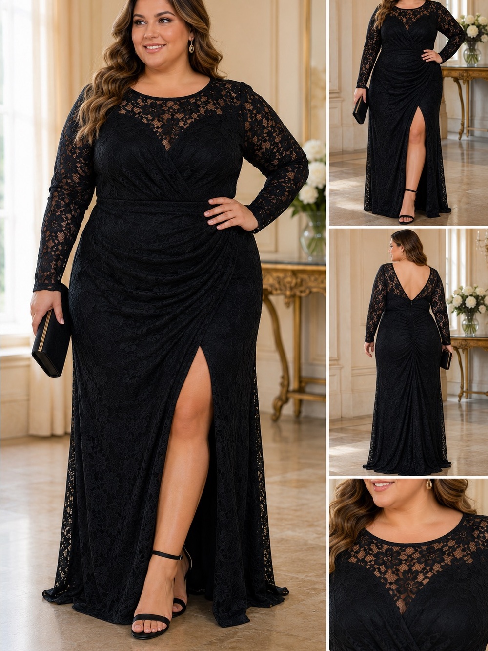 Galina Signature David’s Bridal Dress 22 Black Lace Ruched Formal Gown NWT